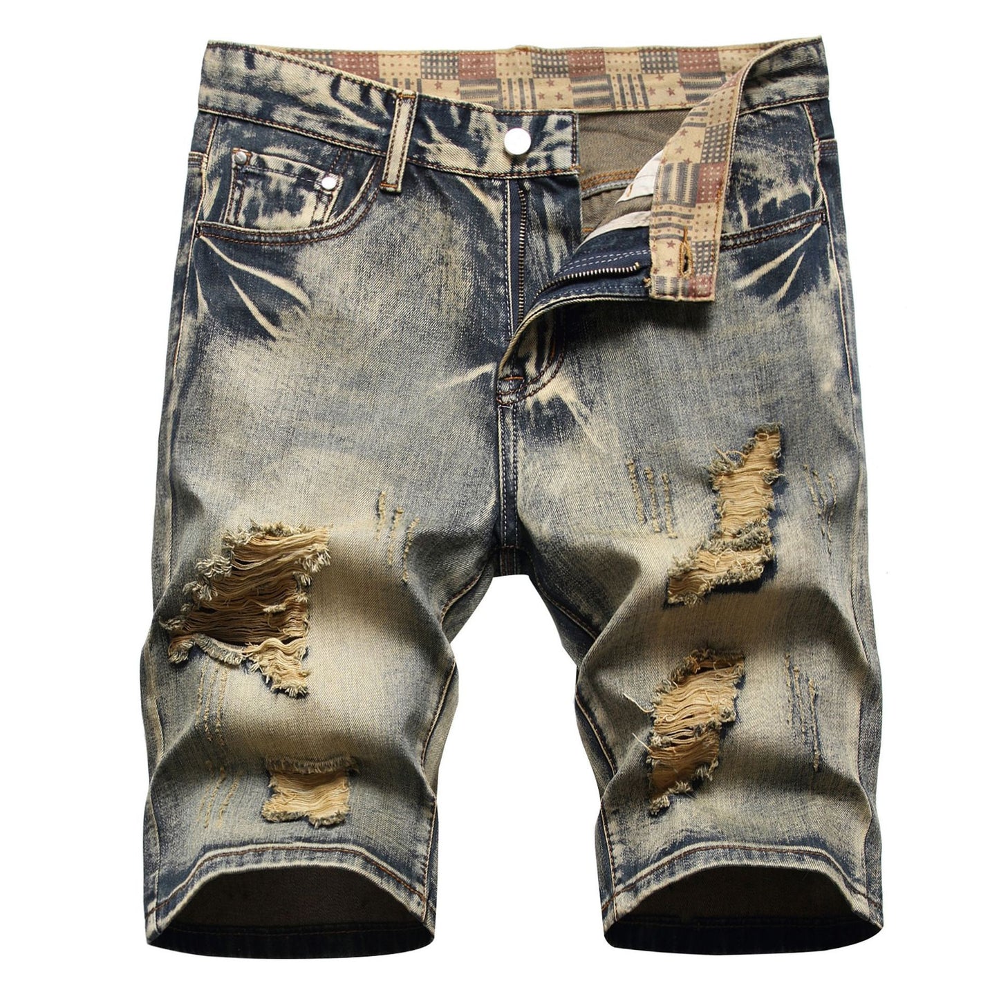Trendy Men's Summer Five-point Shorts With Holes In Nostalgic Fashion Slim Fit
