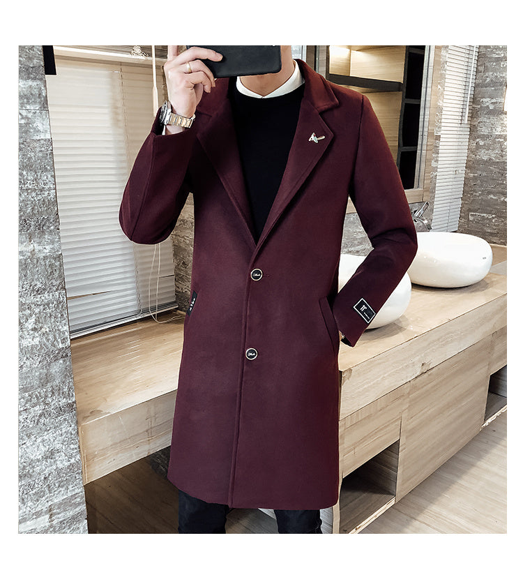 Black fashionable Winter men's long overcoat