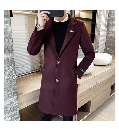 Black fashionable Winter men's long overcoat