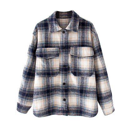 Brushed plaid coat women's clothing