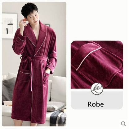 Burgundy island velvet fabric winter unisex flannel robe for men & women
