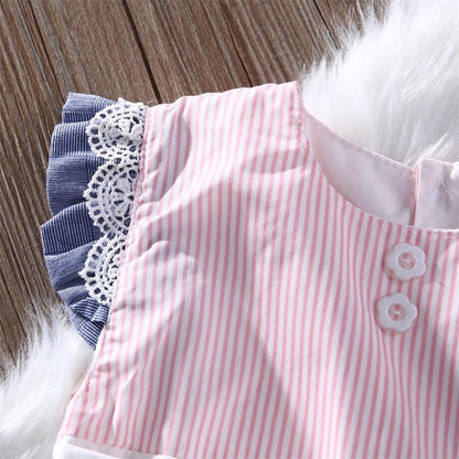 Baby Girl Flying Sleeve Lace Up Triangle Romper