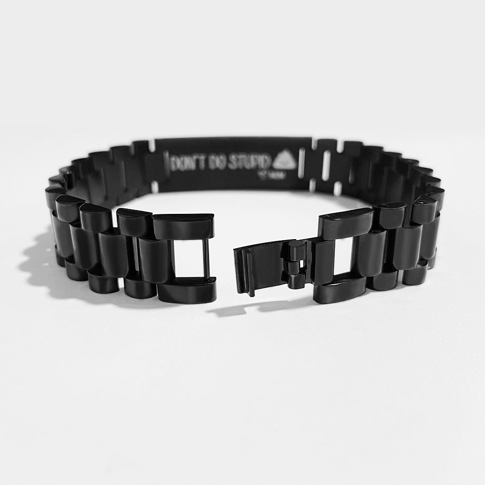 New Style Stainless Steel Black Strap Lettering Bracelet