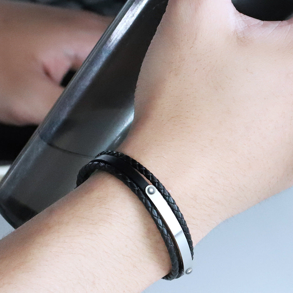 Men's leather braided bracelet