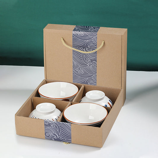 Japanese Blue And White Porcelain Bowl Gift Box