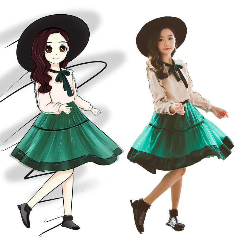 New green and white pretend play dress for girl