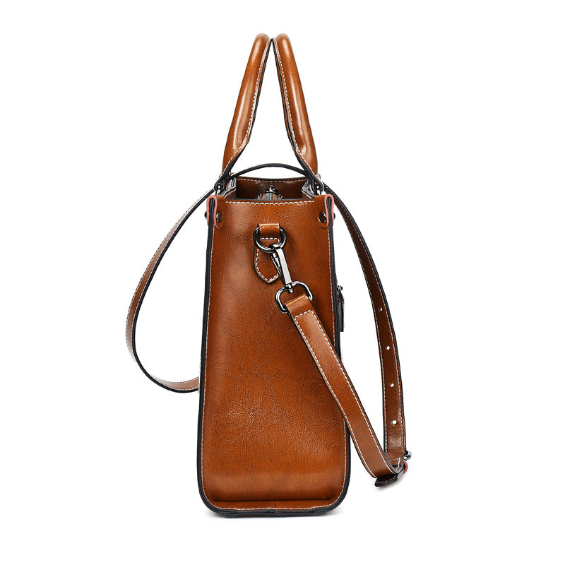 Oil wax stitching leather handbag