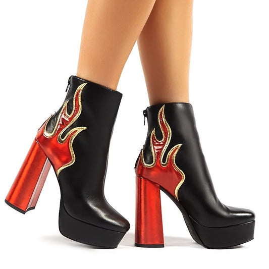 European Beauty Red Flame Sexy Waterproof Platform Super High-heeled Ankle Boots