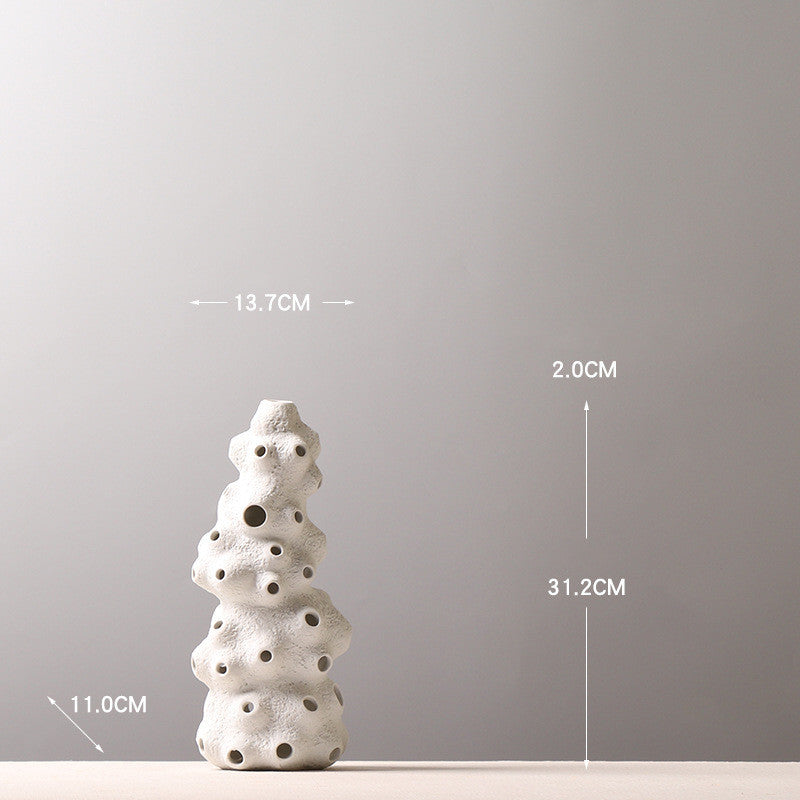 Decoration White Ceramic Vase Creative Personality Drum Bag Hollow Decoration Furnishings