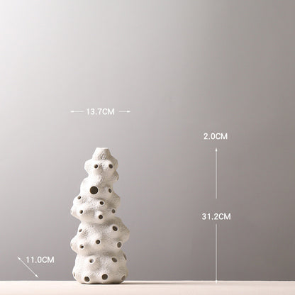 Decoration White Ceramic Vase Creative Personality Drum Bag Hollow Decoration Furnishings