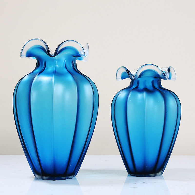 Simple Blue Frosted Glass Vase Ornaments