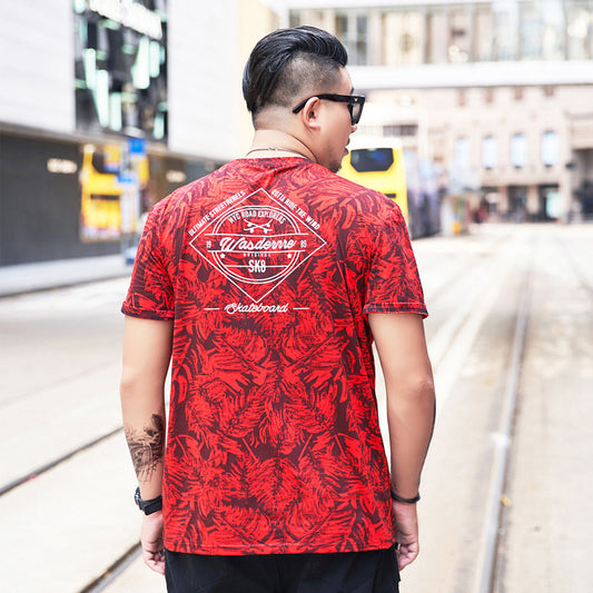 NEW LARGE plus size red CREATIVE ALL OVER  PRINT DESIGN T-shirt FOR MEN