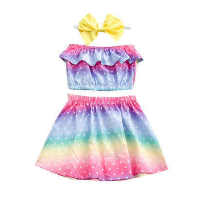 Summer fashion girl sleeveless rainbow three-piece suit