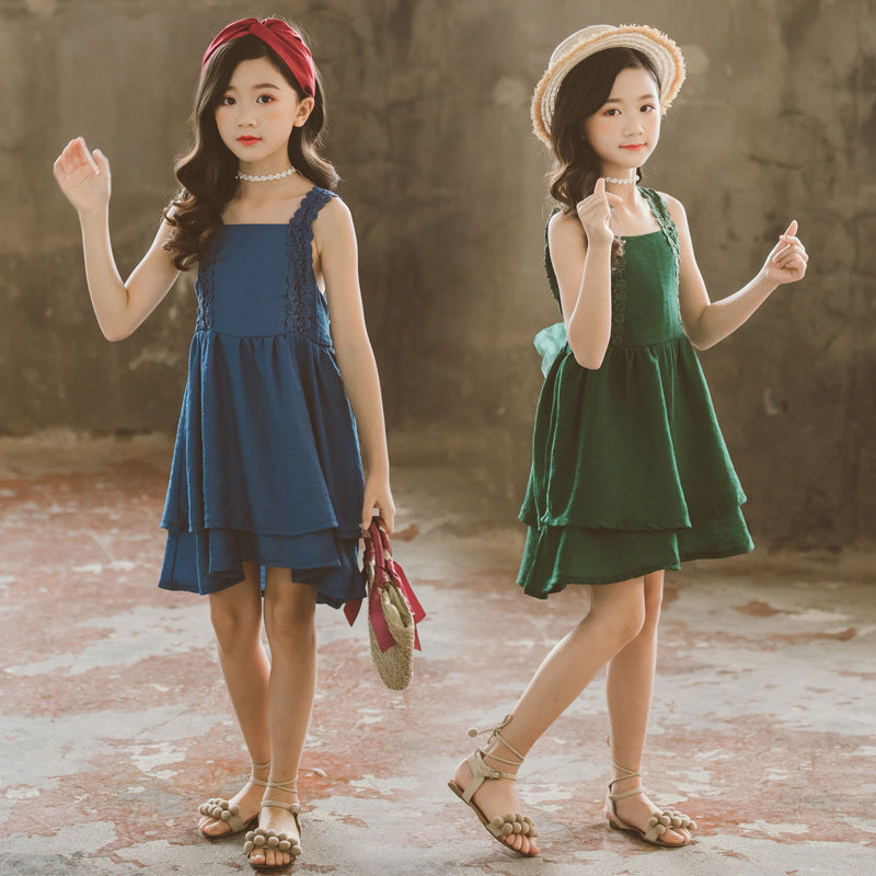 Western style all-match sleeveless long skirt