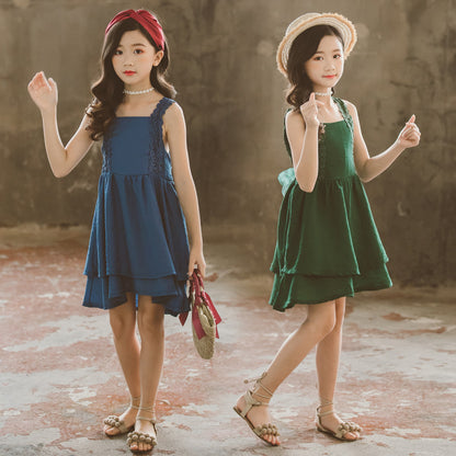 Western style all-match sleeveless long skirt