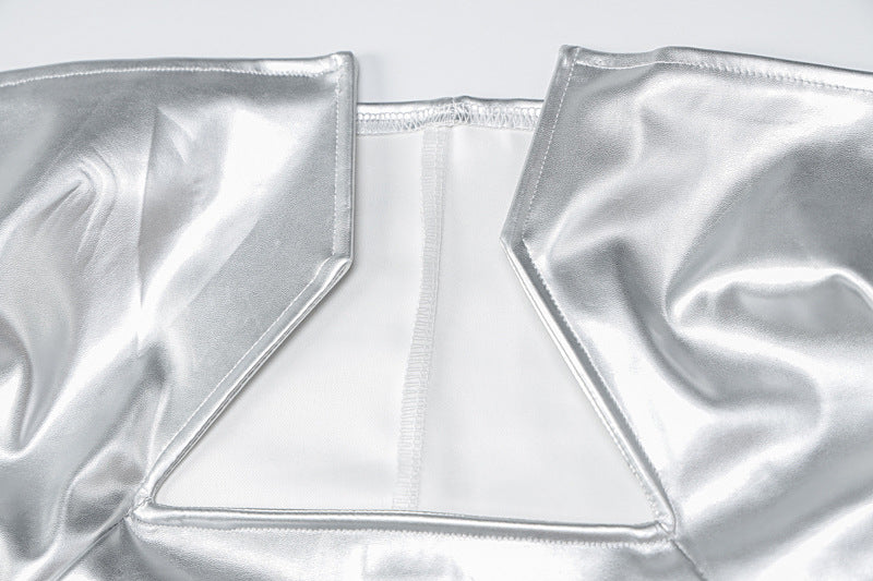 New Fashion Solid Color PU Leather Tube Top Dress