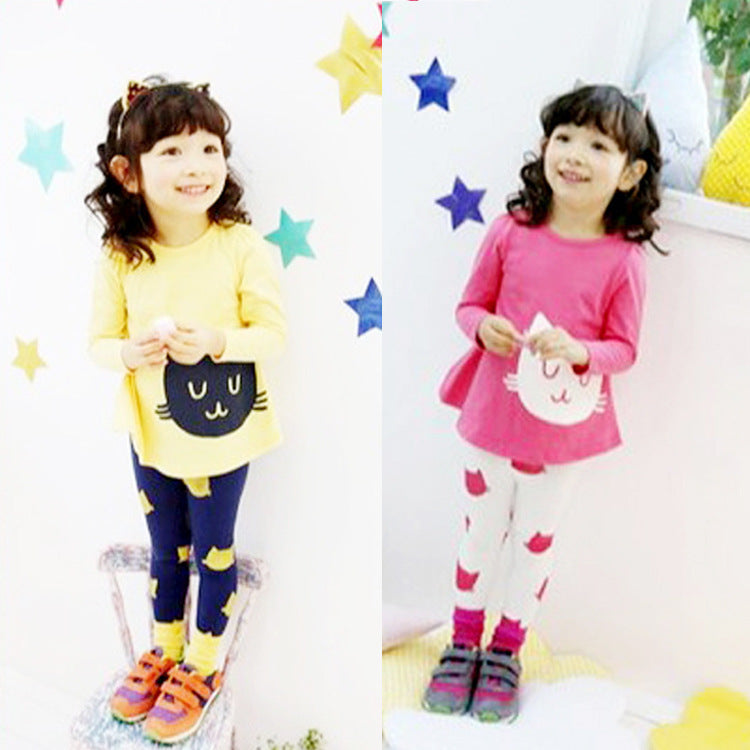 Children's Kitty Long Sleeve Suit Popular Girl's Cotton Two Pack