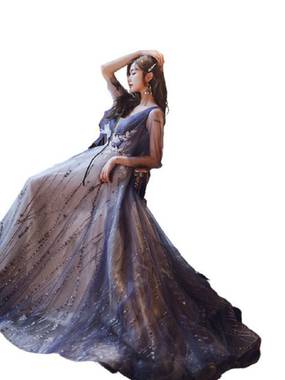 Women's beautiful Purple long ballroom evening dress