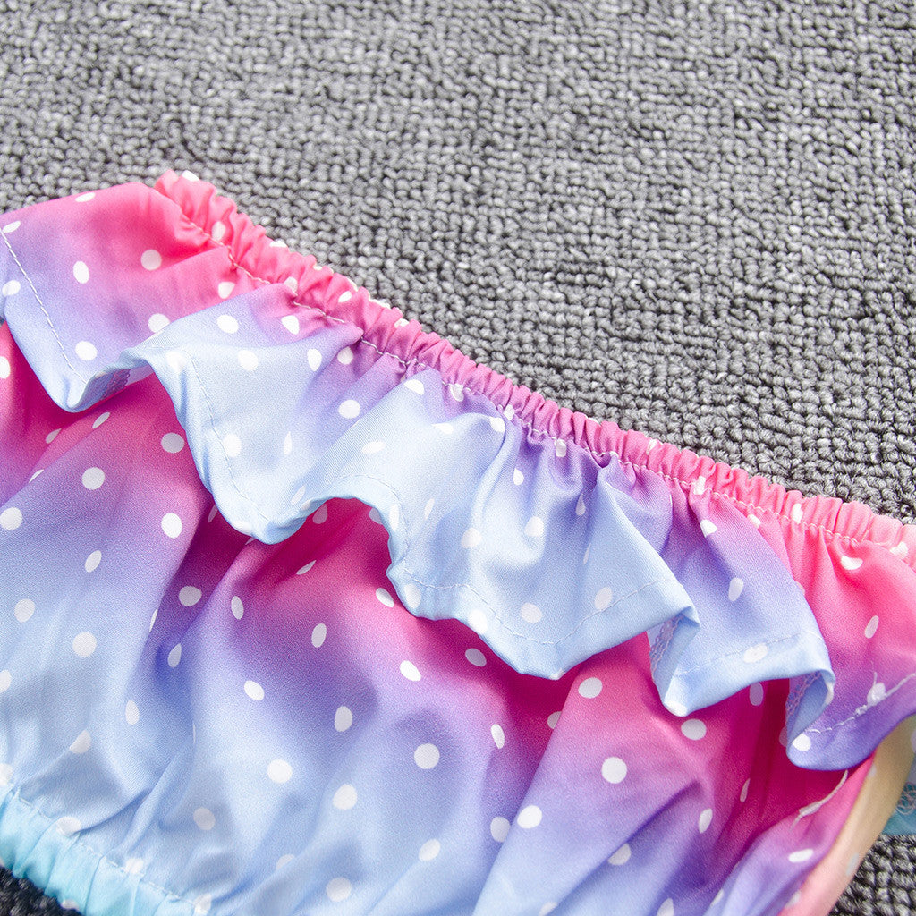 Summer fashion girl sleeveless rainbow three-piece suit