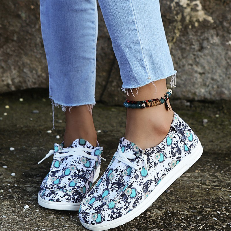 Loafers Women Sunflower Print Flats Casual Canvas Shoes Non-lace Lazy Shoes - FLIPSTYLEZLLC