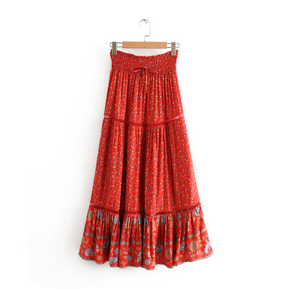 Printed cutout red sunflower skirt