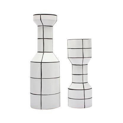 Modern Simple Nordic Creative Home White Ceramic Vase Fashion Stripe Handicraft Ornament Home Decoration