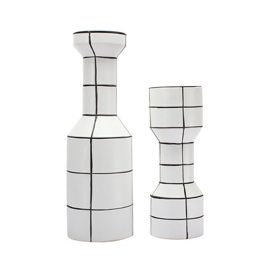 Modern Simple Nordic Creative Home White Ceramic Vase Fashion Stripe Handicraft Ornament Home Decoration