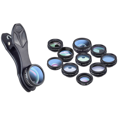 APEXEL Phone lens kit universal 10 in 1 Fisheye Wide Angle macro Lens CPL Filter Kaleidoscope+2X telescope Lens for smartphone