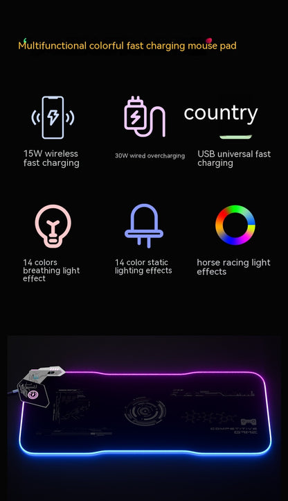 RGB Wireless Charging Mouse Pad with LED Lights for Gaming and Office Use