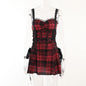 Dark Red Plaid Hot Girl Sling Design Sense Dress