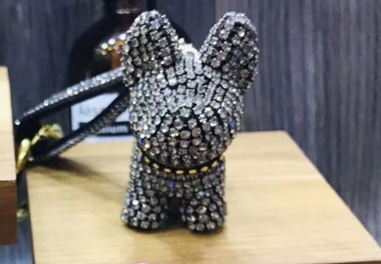 Diamond-encrusted dog key chain pendant