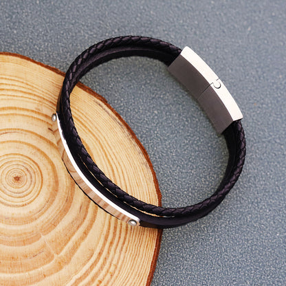 Men's leather braided bracelet