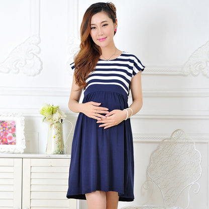 Mid-Length Fashion Striped Plus Size Maternity Dress