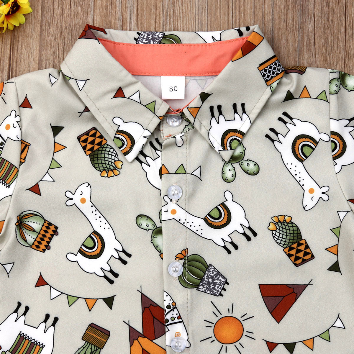 Summer boys and girls suit cartoon printed shirt solid color shorts suit
