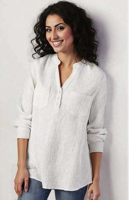 Sexy new double top Pockets cotton and linen loose plus size top for Women