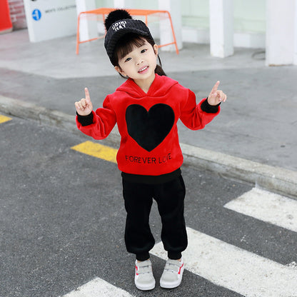 Girls' casual suit children's letter gold velvet two-piece suit