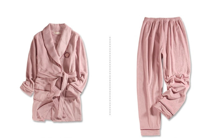 Burgundy island velvet fabric winter unisex flannel robe for men & women