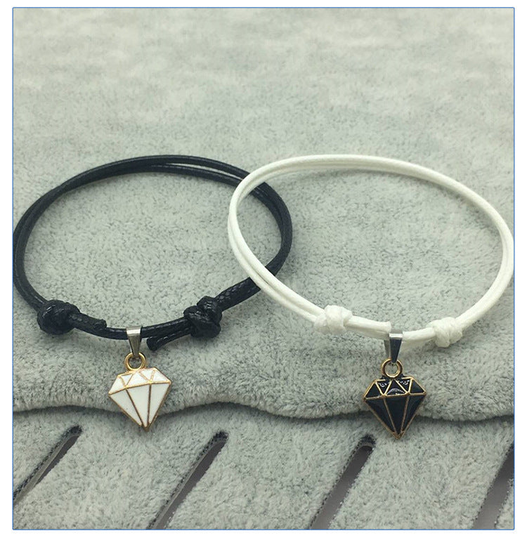 Retro Casual Diamond Red Black Rope Couple Bracelet