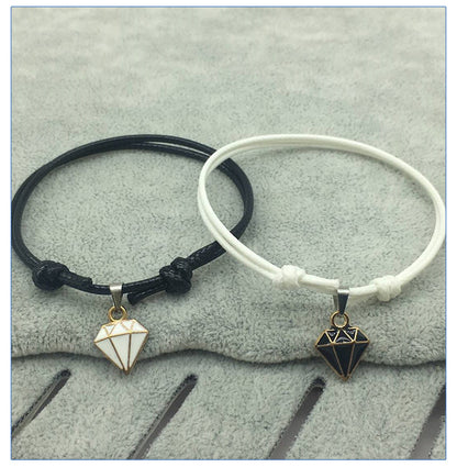 Retro Casual Diamond Red Black Rope Couple Bracelet