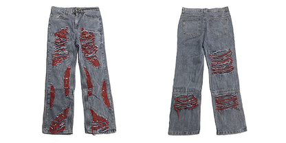 Niche Whisker Ripped Embroidered Jeans