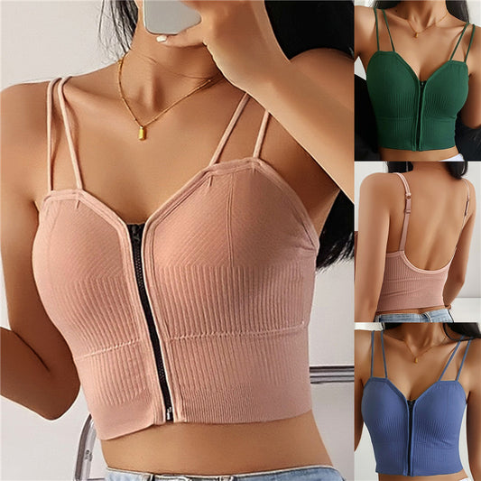 Fashion Zipper With Beautiful Back Suspender Vest