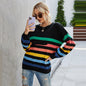 Women's plus size striped stitching knitted sweater