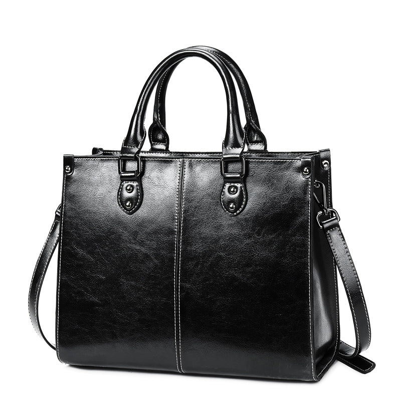 Oil wax stitching leather handbag