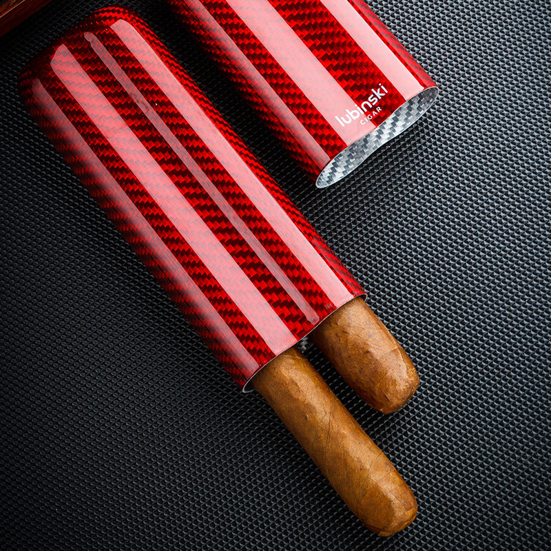 Two-pack Of Carbon Fiber Portable Cigar Tubes Gift Box