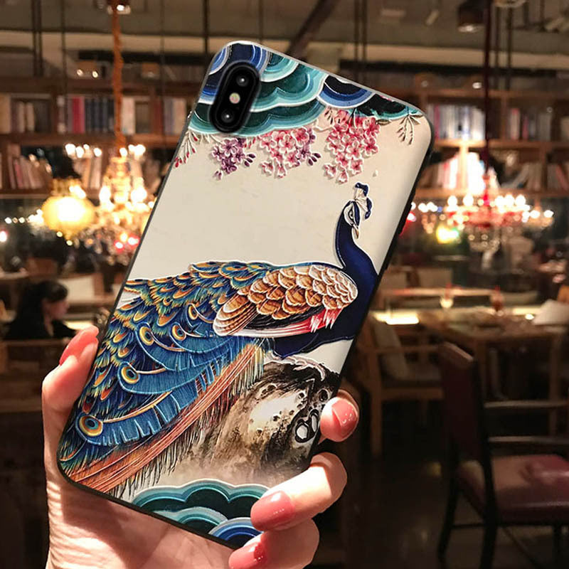 Compatible with Apple , Peacock relief phone case