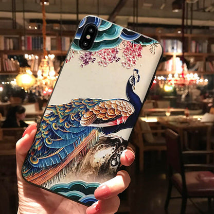 Compatible with Apple , Peacock relief phone case