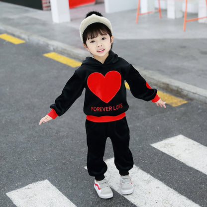 Girls' casual suit children's letter gold velvet two-piece suit