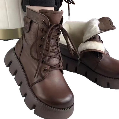 Womens Soft-leather Fleece-lined Extra-thick Insulated Snow Boots