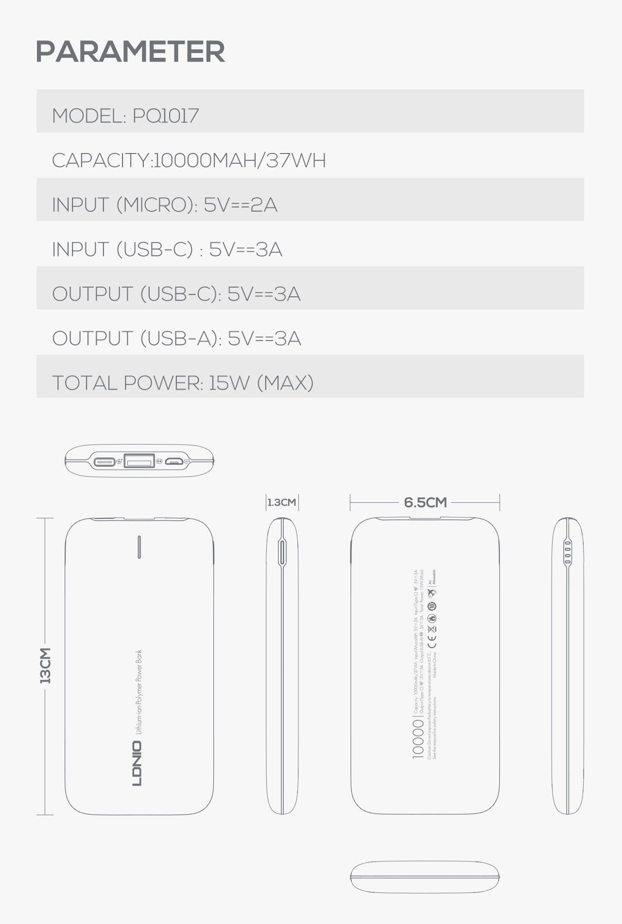 Austenitic Stainless Steel Large Capacity Power Bank