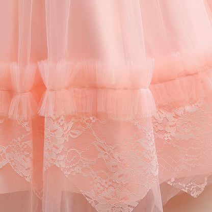 Girls' Lace Stitching Umbrella Princess Dress